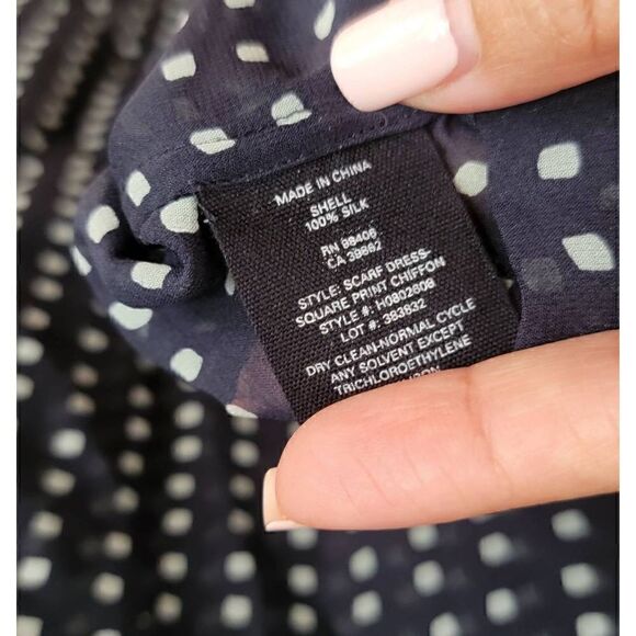 Theory Silk Chiffon Neck Tie Diamond Print Dress 6 - Picture 10 of 10